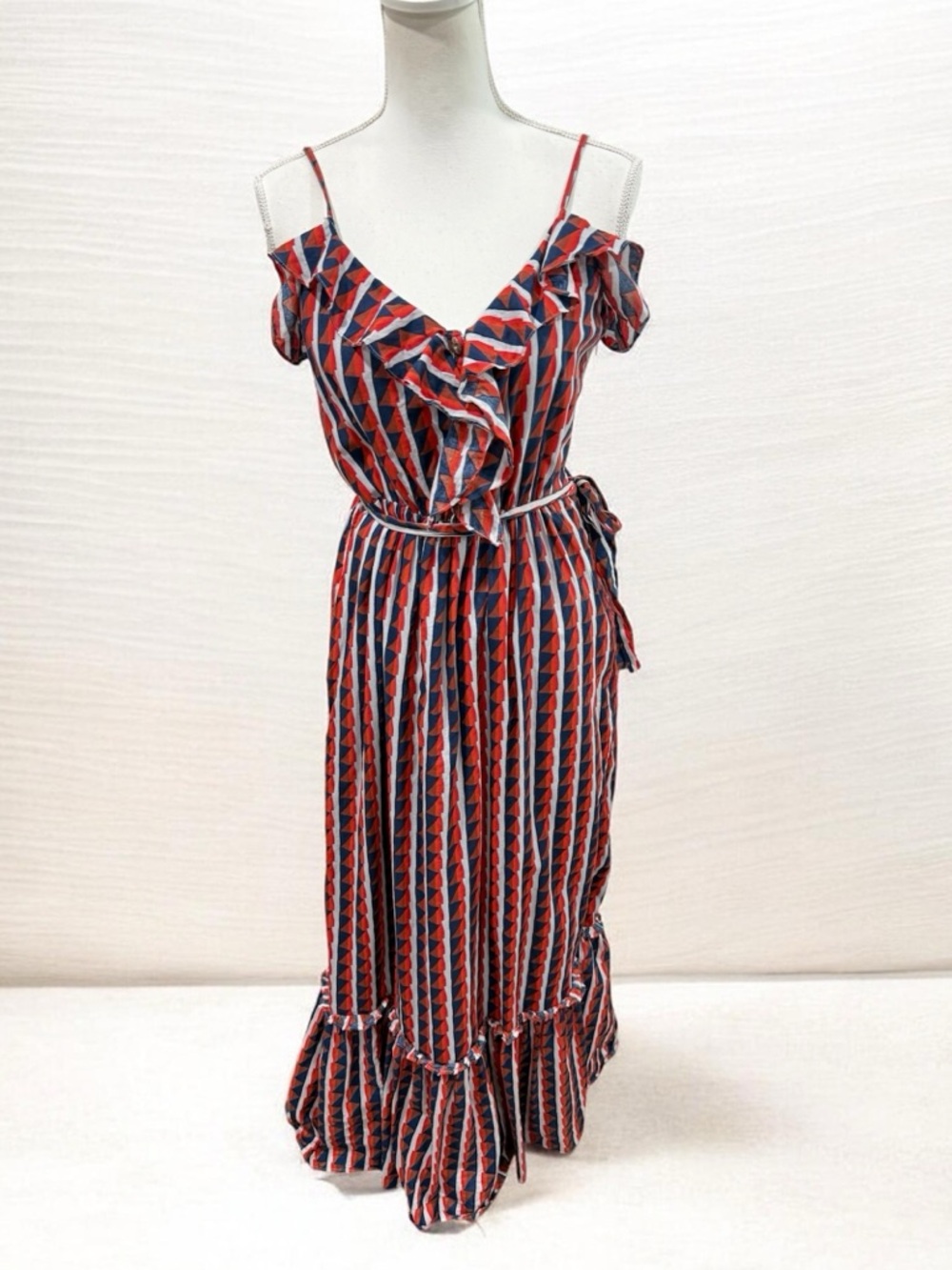 Gap Blue/Orange Belted Geo Print Maxi Sundress